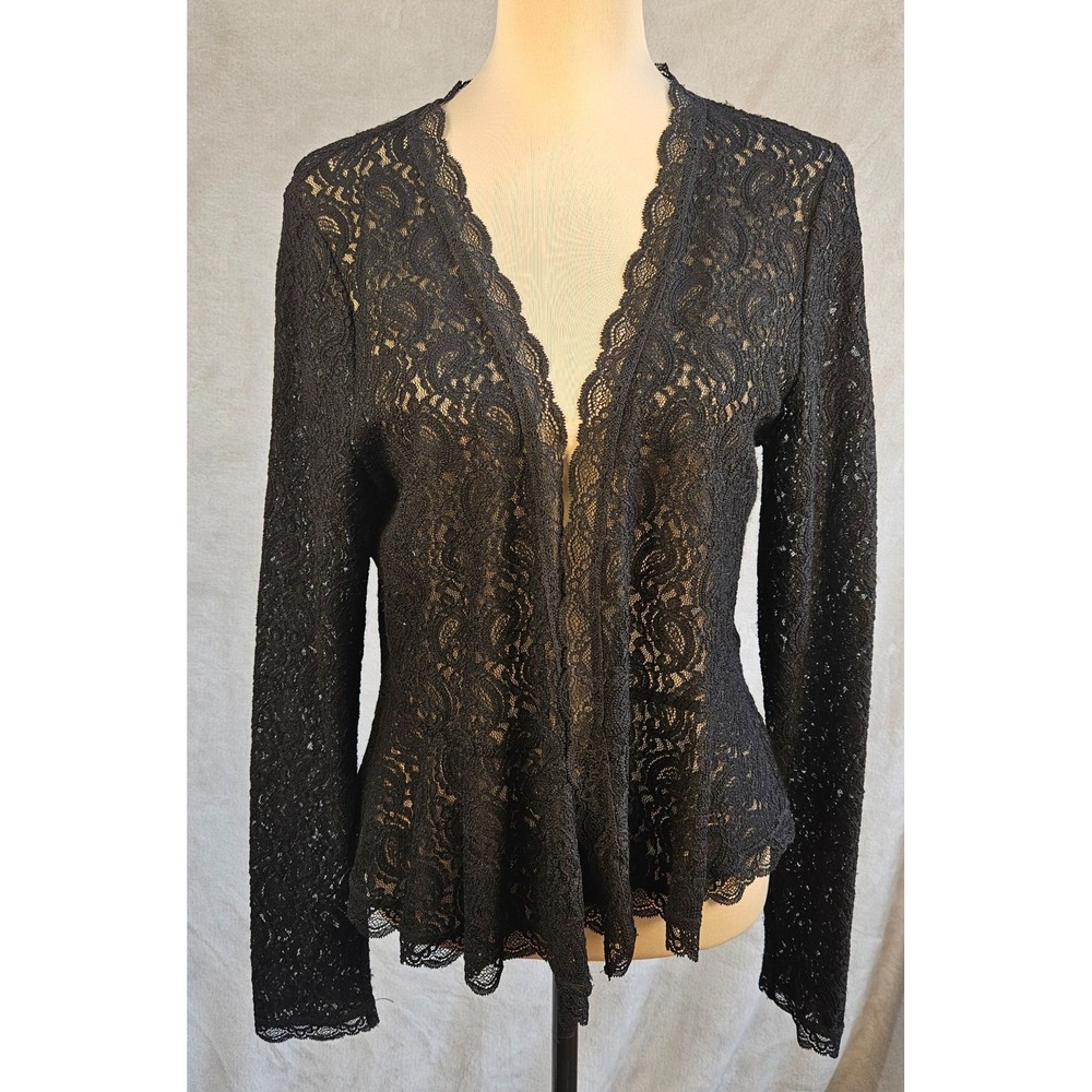 Black Paisley Lace Open Front Cardigan Ruffle Hem Rosemunde Copenhagen L Boho